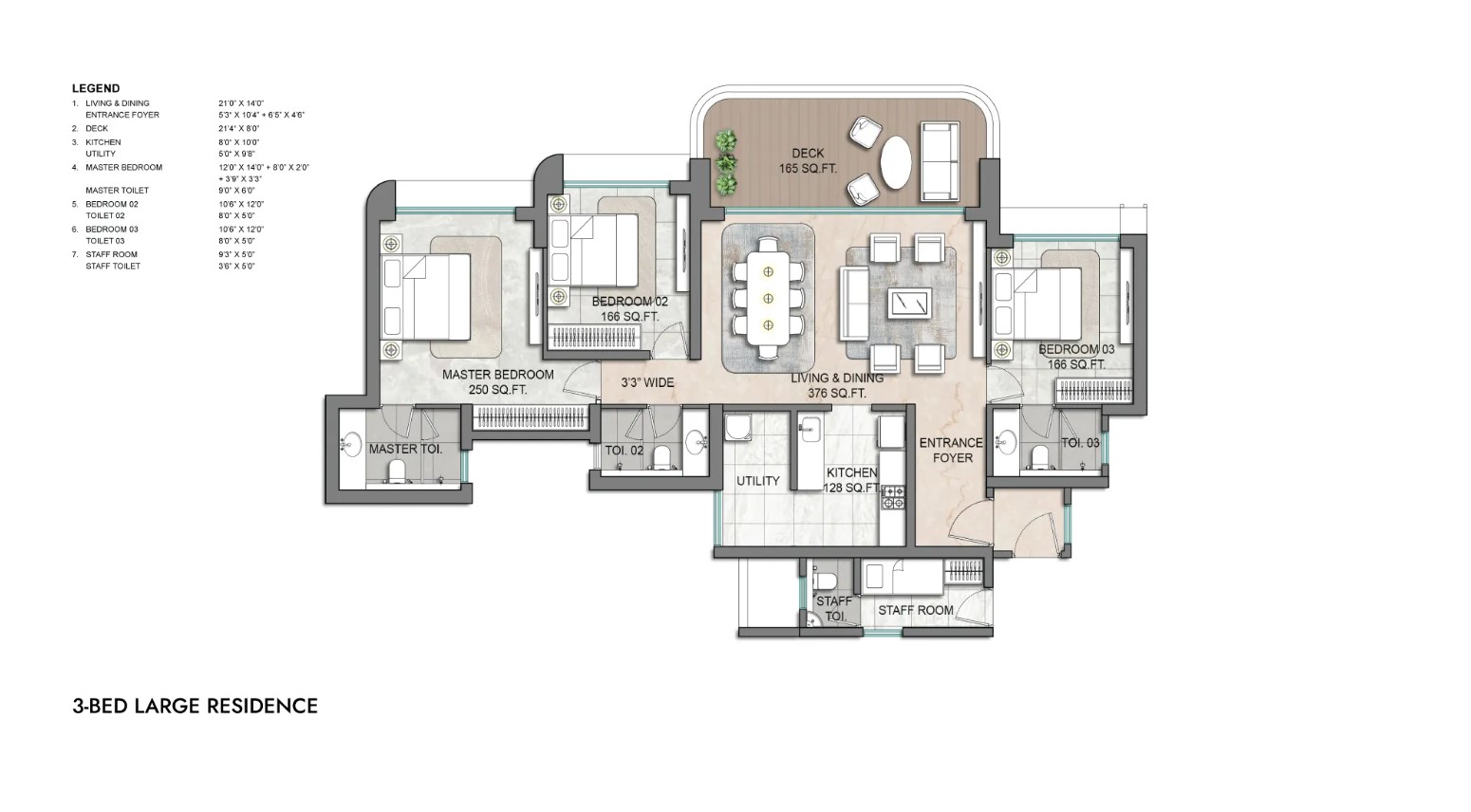 3 Bed Large floor plan