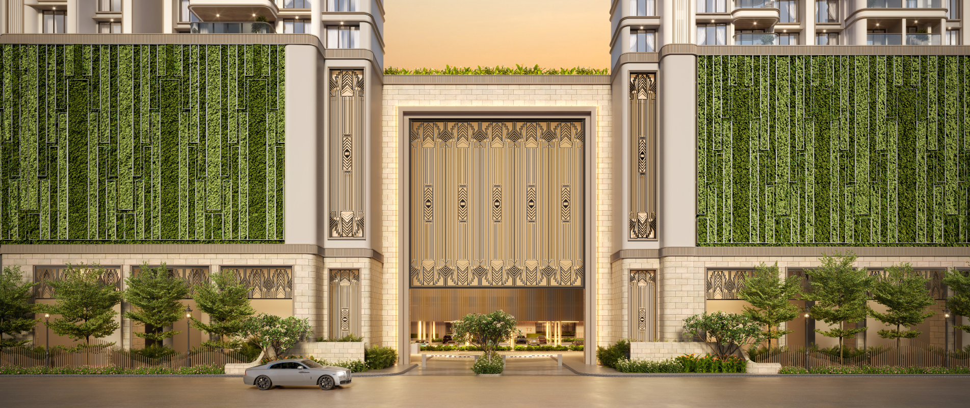 Grand Art Deco lobby at Lodha Aureus