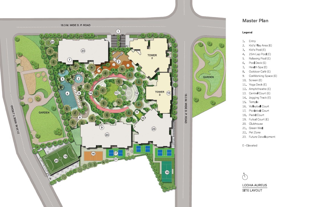 Lodha Aureus Sewri master plan — five-acre waterfront layout with two iconic towers